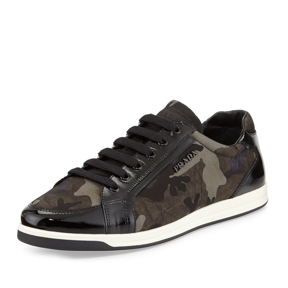 PRADA Low-Top Camo leather & nylon Black Sneakers